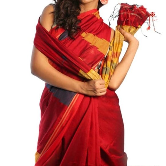 Chili Red Handloom Cotton Silk Saree - Picture 3 of 7